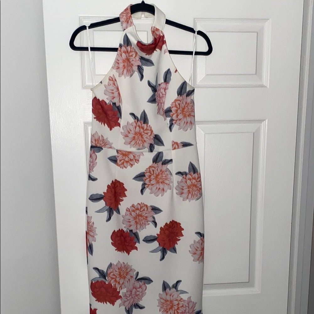 Floral Halter Neck Sheath Dress for Wedding Guest